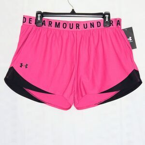 UNDER ARMOUR Shorts Pink/Black Avy Play Up Shorts 3.0 Women Size Large NEW NWT